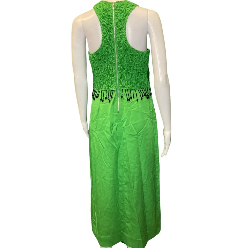 NWT Ganni Green Smocked Beaded Detail Satin Maxi Dress - Sz 4 - Picture 4 of 11